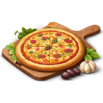 Pizza on a board